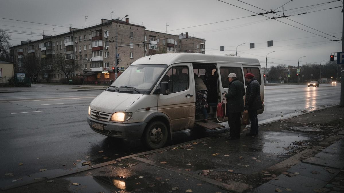 Weekend tour minibus waiting at a Kyiv departure point before the Friday evening run